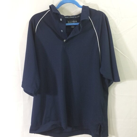 Footjoy Mens Polo Golf Shirt Collared 3 Button Navy White Piping Size Large - Picture 1 of 3